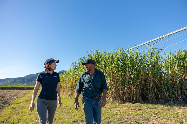 Regional Area Manager Tegan McBride with canegrower Andrew Vassallo